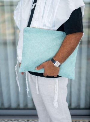 סט כיסויים-מבד ארוג צבע תכלת